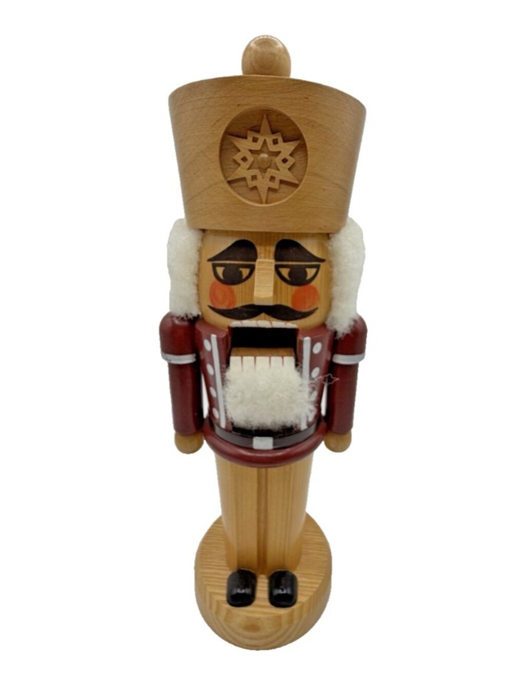 Vintage Erzgebirge Volkskunst Wood Nutcracker Soldier Snowflake 11" GDR